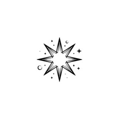 Minimalist Celestial Starburst Icon on Light Gray Background