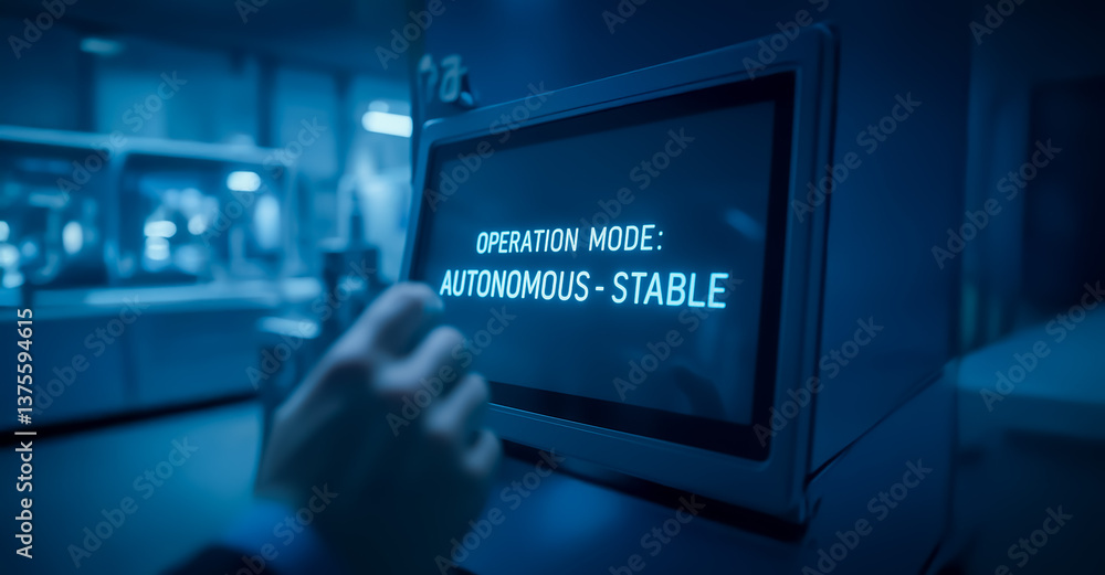 Poster close-up view of a control screen in an automated environment confirming stable autonomous operation
