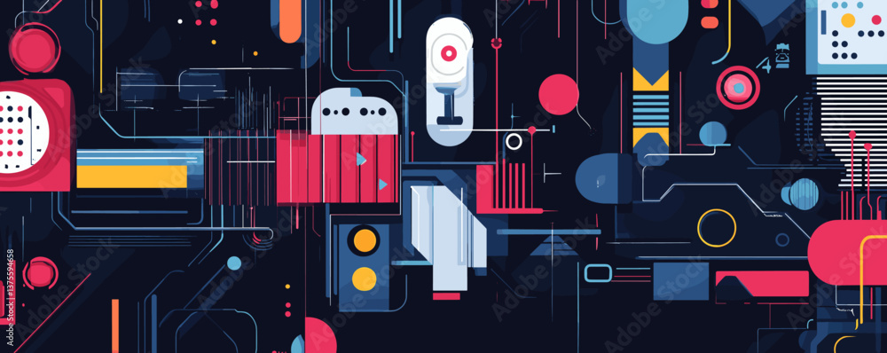 Poster futuristic geometric abstract background with colorful shapes and lines - vector.