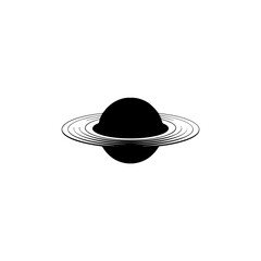 Minimalist Saturn Planet Icon in Black and White, Space Exploration Concept