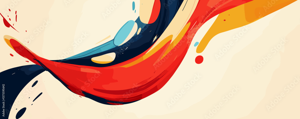 Aufkleber abstract colorful swirls and paint splashes on beige background, dynamic artistic pattern - vector.