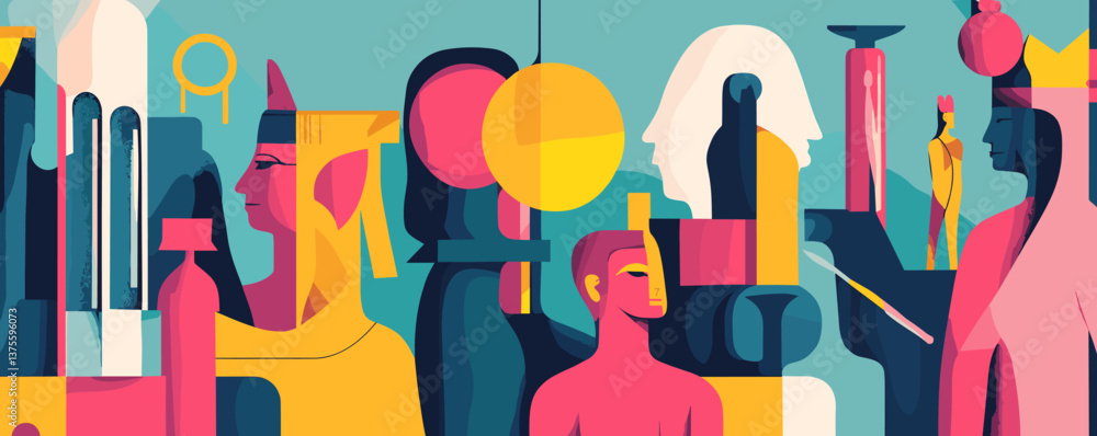 Aufkleber abstract geometric art with colorful figures and shapes in modern style vector.