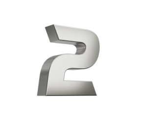 3d Silver number 2 Two sleek metallic look with a slight shadow effect, 3d illustration
