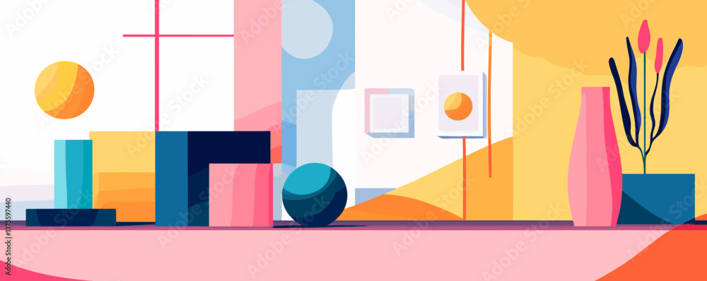 Poster modern abstract art with geometric shapes and bold colors in a vibrant setting vector.