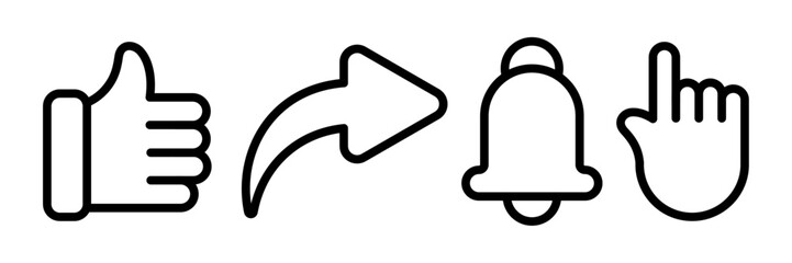 Social media interface icons like, share, notification, and click