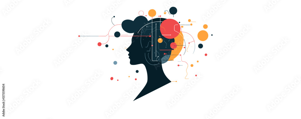 Poster abstract human profile with neural network design and geometric shapes – vector.
