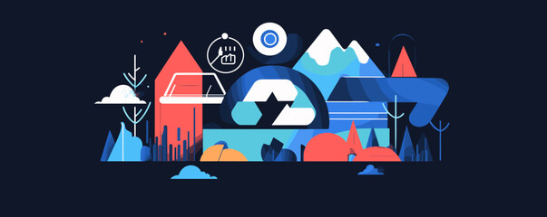 Obraz premium Geometric landscape with mountains and abstract shapes in bold colors – vector.