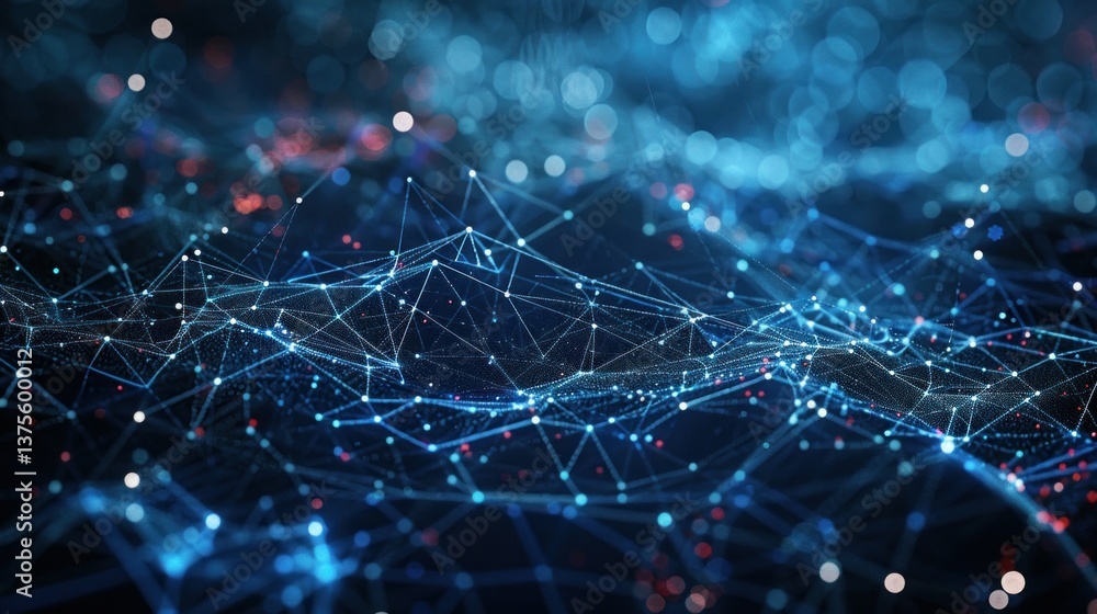 Poster computer network background with servers and digital connections.