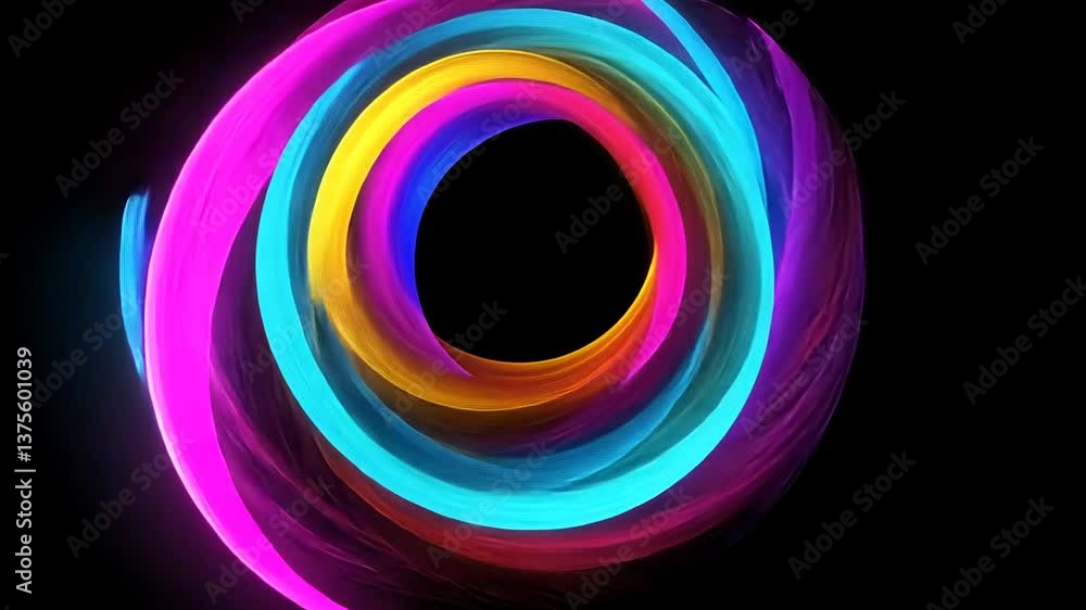 Poster abstract colorful spiral energy flow against a dark background with copy space