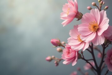 Obraz premium Delicate florals in soft grey tone , botanical, nature