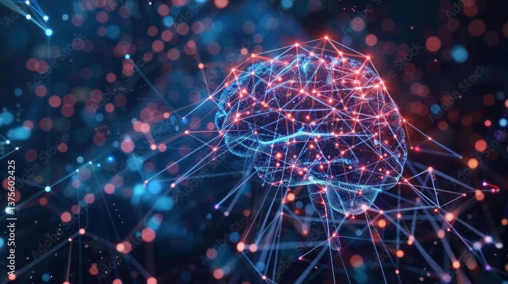 Aufkleber neural network structure with artificial intelligence concept.