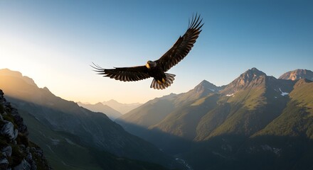 Eagle Soaring Mountain Sunset.