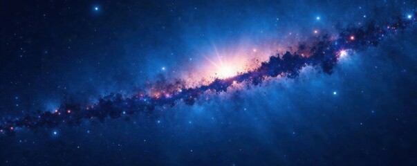 Celestial scene with stars and galaxy in dark blue sky, space, nebula