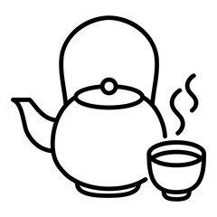 teapot and cup line icon