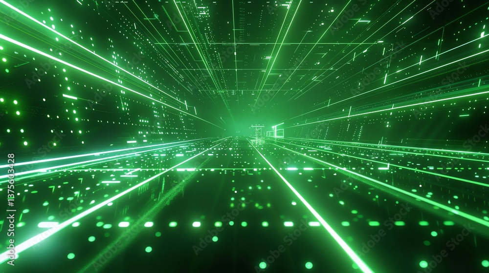 Aufkleber this is an abstract image of a futuristic city. the city is made up of glowing green lines and dots,
