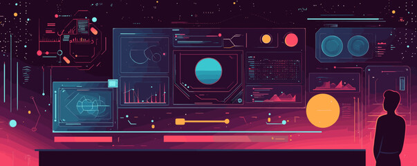 Fototapeta premium Futuristic data interface with charts and graphs in outer space - vector.