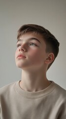 Pensive Young Boy Looking Upward, Portrait