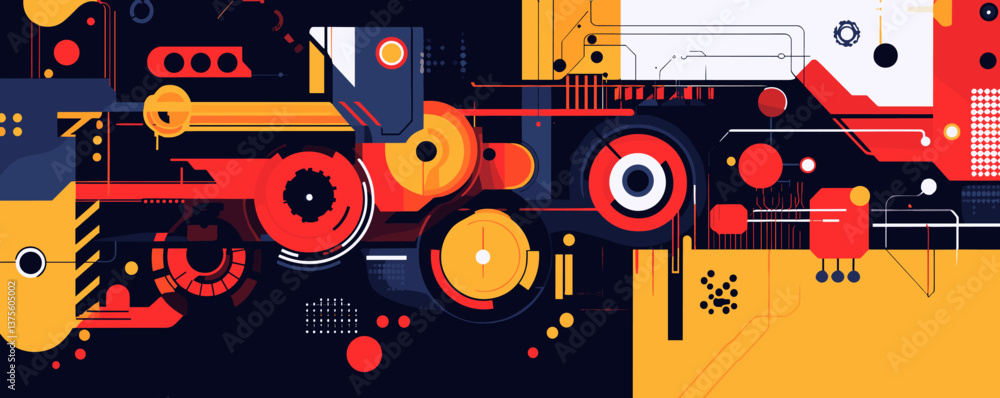 Poster abstract geometric art with bold colors and dynamic lines vector.