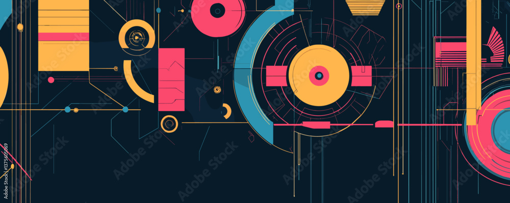 Poster abstract geometric shapes and lines in a modern colorful digital art design vector.