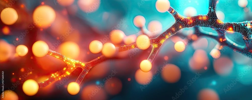 Poster Cyberpunk biotech with sci-fi high-tech plants concept. Abstract representation of molecular connections and energy flow.
