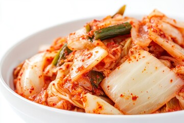 Kimchi in White Bowl a Popular Korean Side Dish Close Up