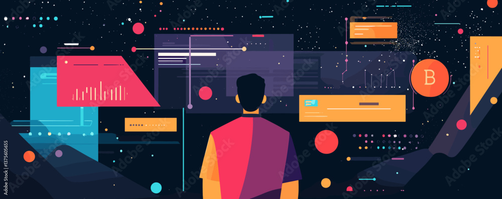 Aufkleber futuristic tech dashboard with data visualization and digital interface - vector.
