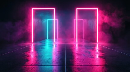 Futuristic Cyberpunk Neon Frames with Bright Magenta and Cyan Colors