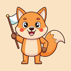 Cartoon Fox Holding Flag Illustration Vector Design