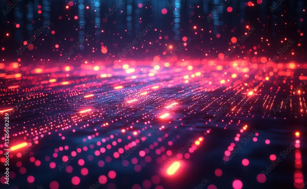 Aufkleber Futuristic Cyberpunk Digital Grid with Quantum Technology and Information Clusters in High-Tech Cyberspace