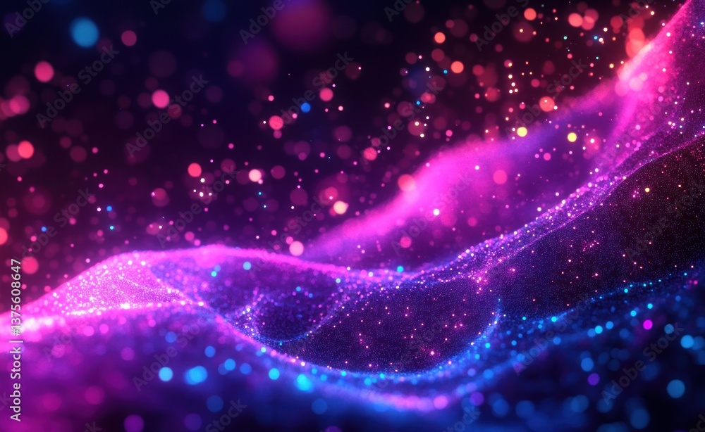 Poster futuristic digital art with glowing neon lights and abstract cyber network elements