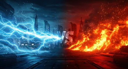 Fire vs Ice Futuristic City Battle.