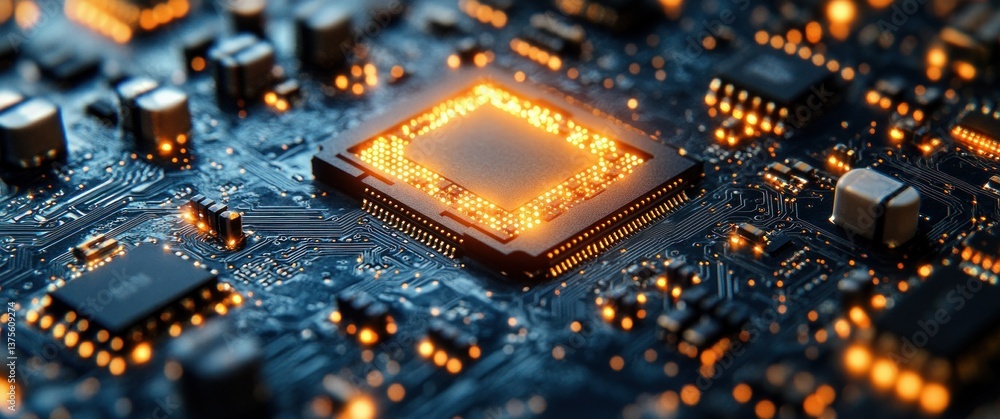 Poster Futuristic Circuit Board Technology Background with Electronic Patterns and Minimalistic Design