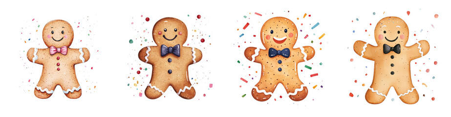 Naklejka premium Delightful Gingerbread Men Surrounded by Festive Confetti Perfect for Holiday Cards or Baking Blogs