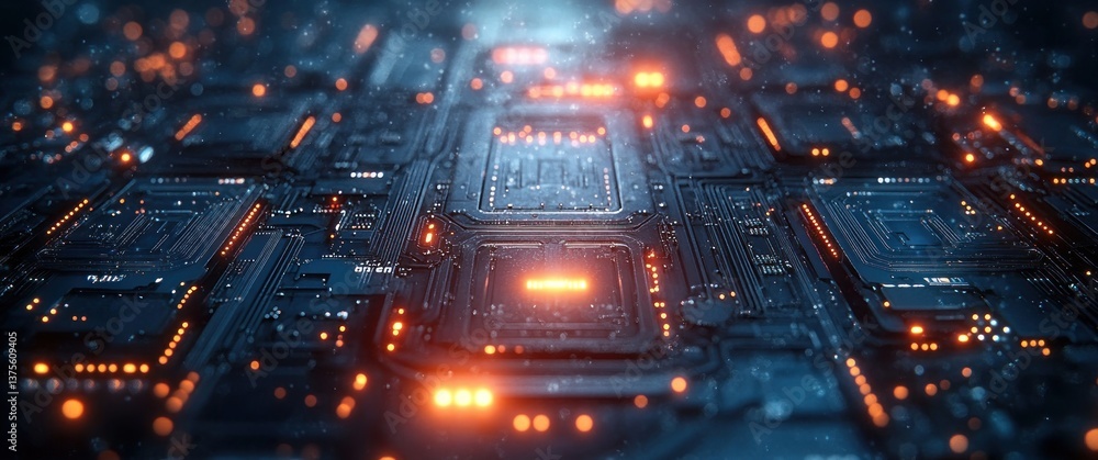 Fototapete Futuristic Circuit Board Technology Background with Electronic Patterns and Symmetry for Science and Education