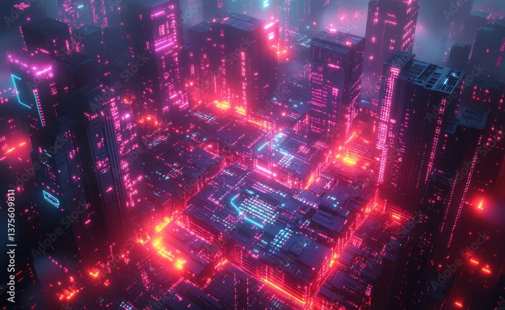 Leinwandbilder futuristic stage in cyber cave with neon lights and abstract architecture for digital performance