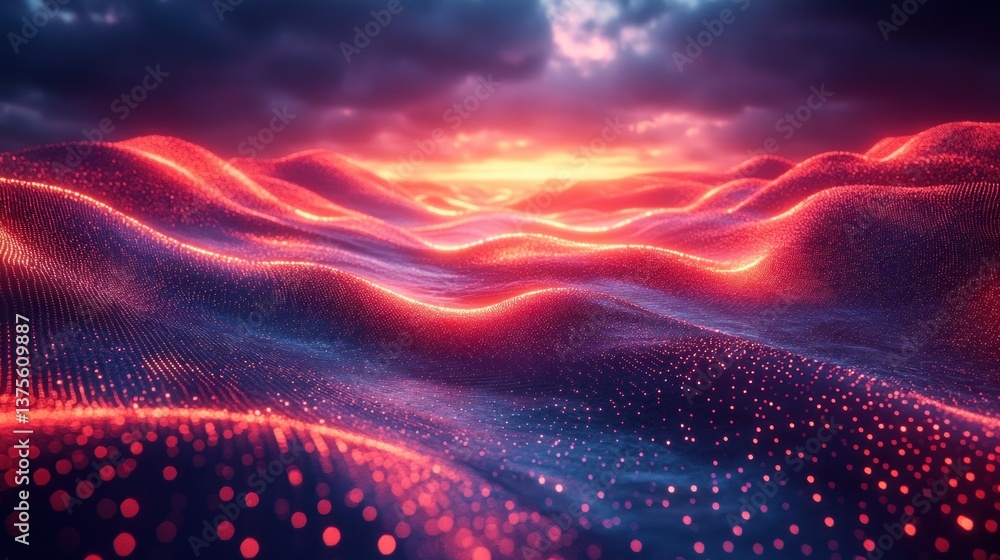 Poster futuristic neon waveforms abstract technology big data background motion of digital flow transfer st