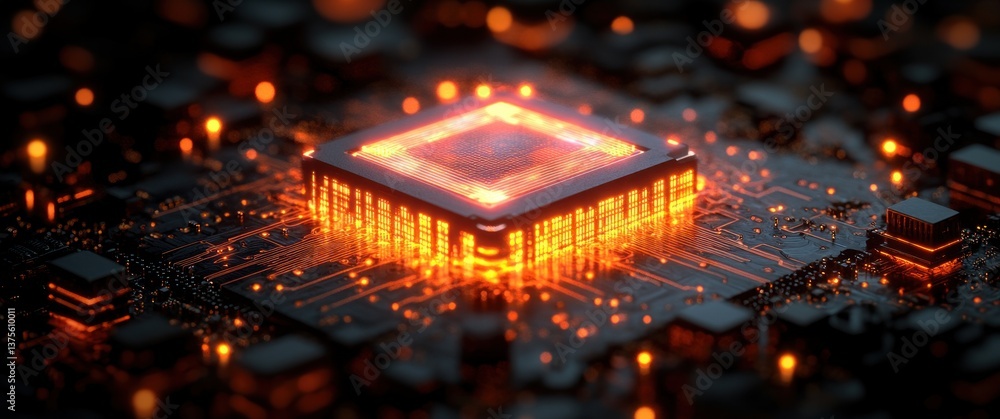 Aufkleber Futuristic Circuit Board Cyberpunk Style Data Movement and Processing in Abstract Server 3D Rendering