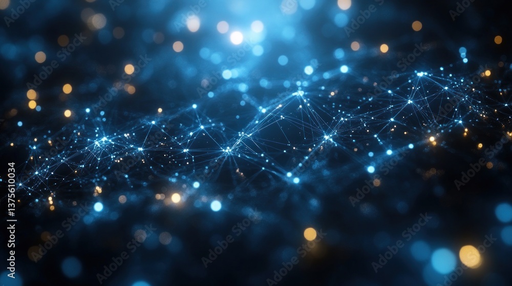 Poster futuristic network visualization glowing nodes lines deep blue background abstract tech concept