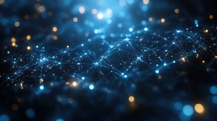 Futuristic Network Visualization Glowing Nodes Lines Deep Blue Background Abstract Tech Concept