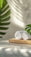 Spa towel and greenery setup