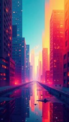 Obraz premium Geometric abstract shape, futuristic cityscape background, technology, abstract shape