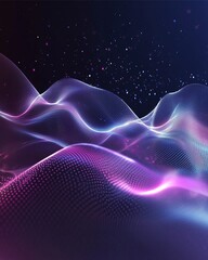 Abstract Waves of Light: Captivating digital artwork that features flowing, undulating waves of light in shades of purple and blue, evoking a sense of movement, depth, and cosmic beauty.