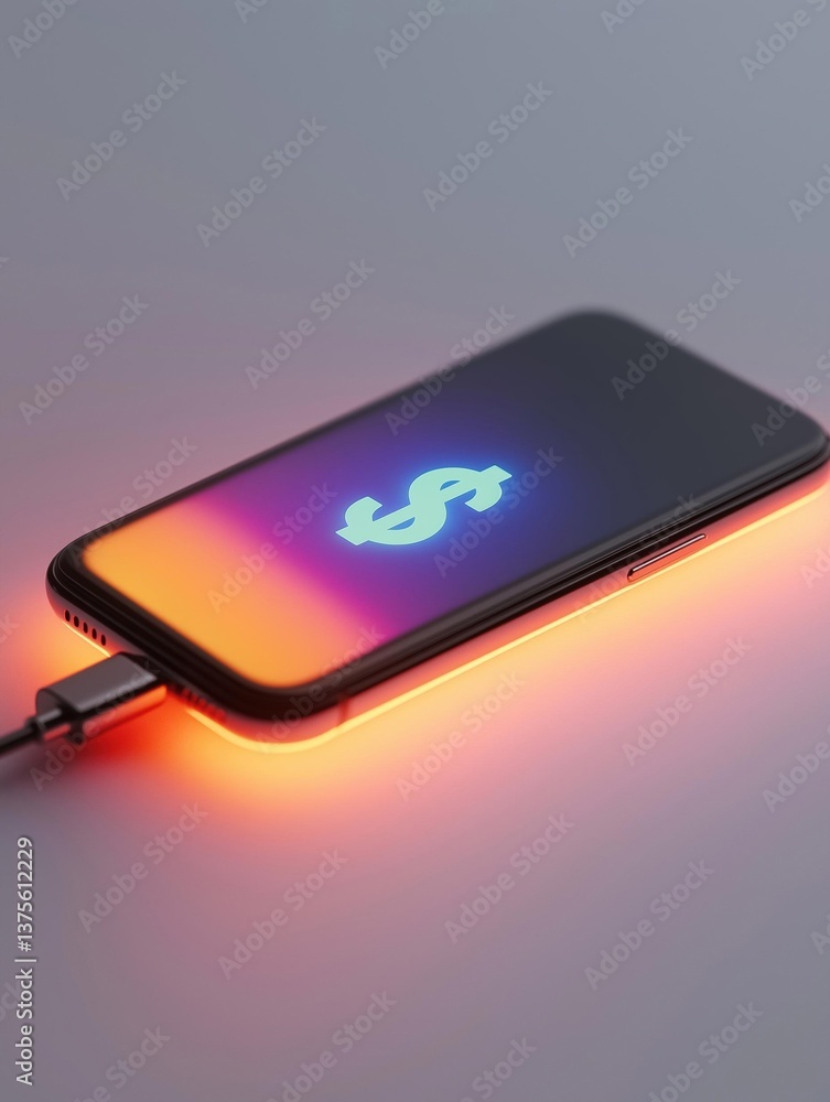 Aufkleber smartphone with a charging cable attached to it. the phone is black in color and has a rectangular s