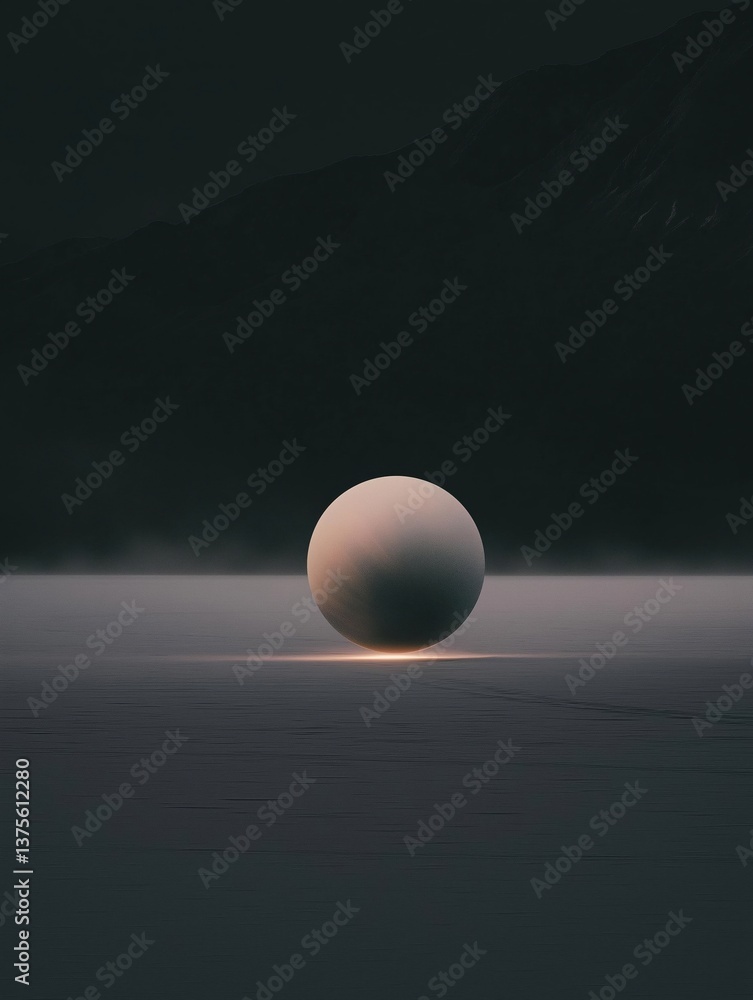 Poster photograph of a large, spherical object in the middle of a body of water. the object appears to be a