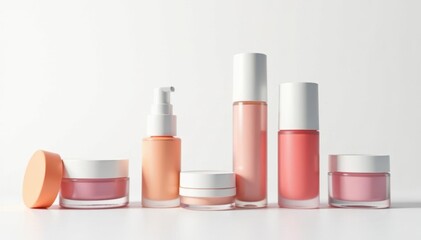 Various cosmetic containers against a pure white backdrop, bottles, white, isolated