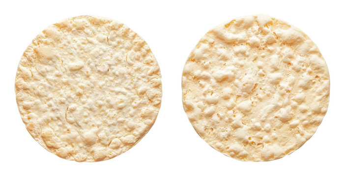 Two round rice cakes healthy snack food close up studio shot Perfect for diet and healthy eating concepts