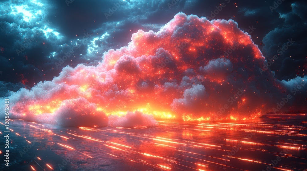 Leinwandbilder futuristic cloud computing concept with digital data streaming in cyberpunk style vibrant neon color