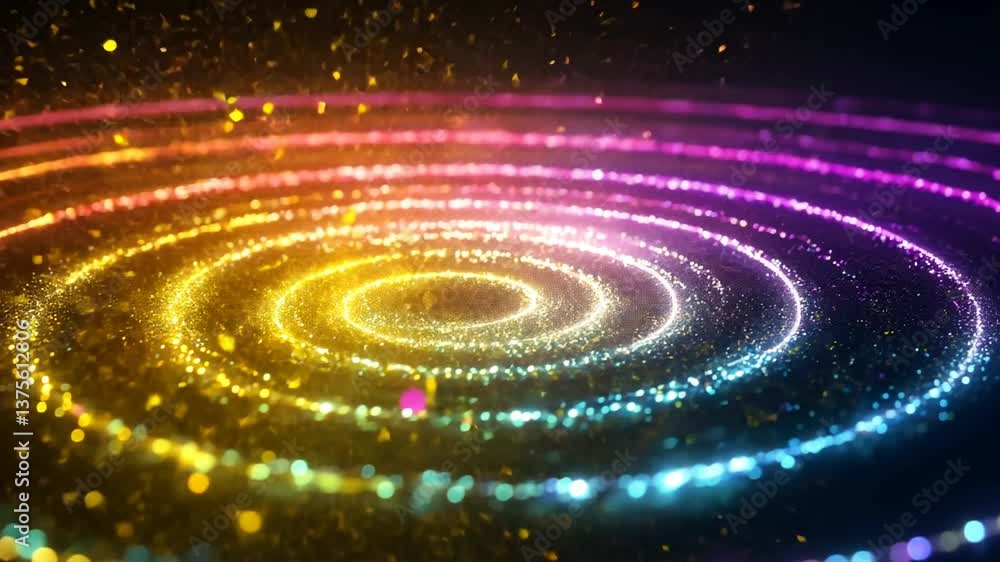 Poster abstract multicolored spiral of sparkling particles and bokeh lights background