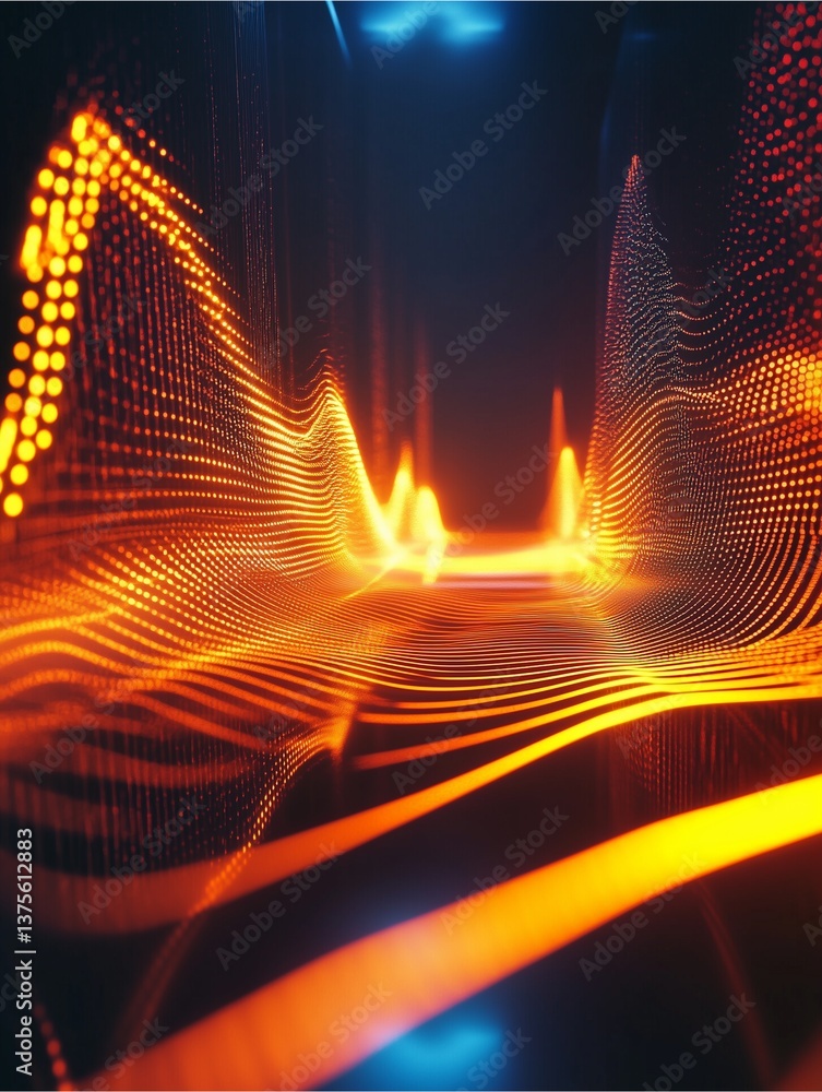 Poster digital waves: an abstract representation of flowing data or energy, visualized through vibrant, glo