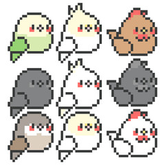 Fototapeta premium Bird and chicken catoon pixel art